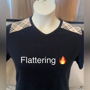 Womens Burberry V-Neck Nova Check Luxury Tee. Cotton/Lycra LARGE